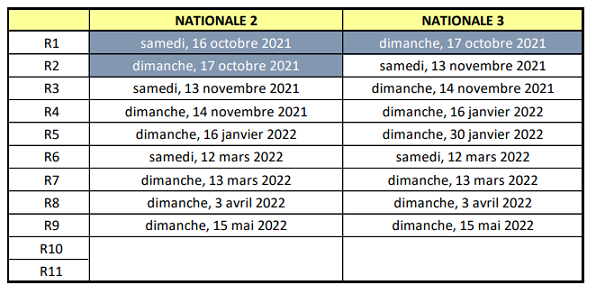 Calendrier 2021-2022